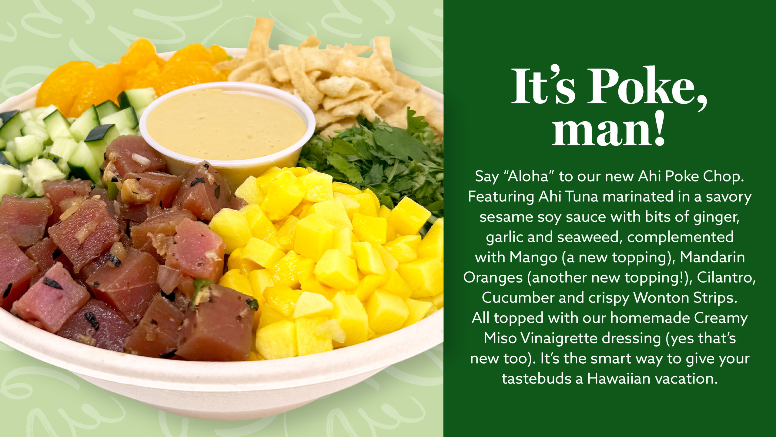 New limited time offer - Ahi Poke Chop - introduction with image and text